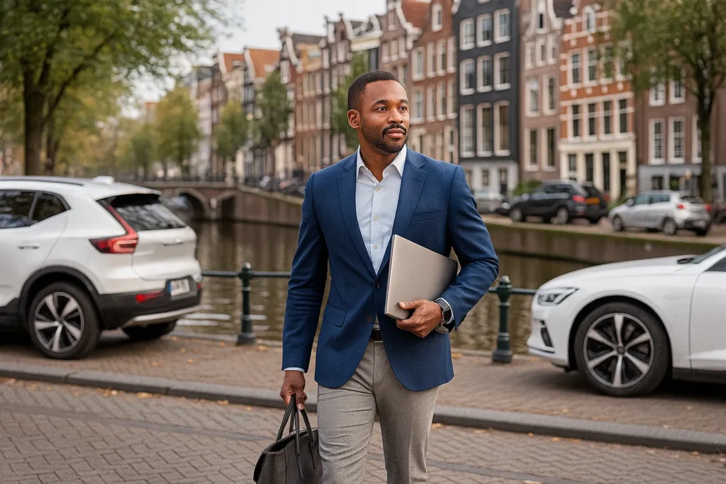 Werkgever loopt naar parkeergarage keizersgracht